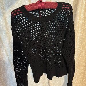 GAP Grunge Fairy Open Knit Mesh Crochet Sweater Sheer Black M